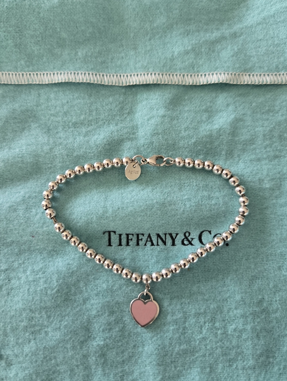 Tiffany & Co RTT Mini Pink Heart Tag Bead Bracelet